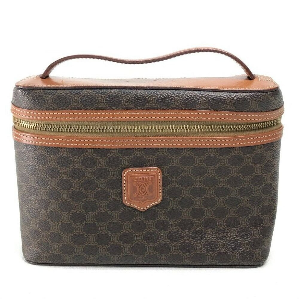 AUTHENTIC CELINE Macadam Makeup pouch Cosmetics Pouch Hand Bag Leather/PVC